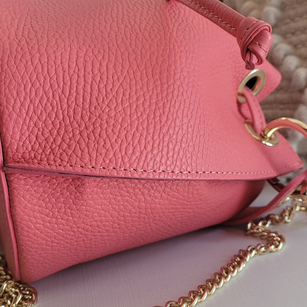 Anna Paola Pink Mini Bucket Bag with Gold Chain - Picture 5 of 12